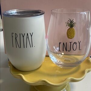 Rae Dunn Cream and Clear Drinkware Set